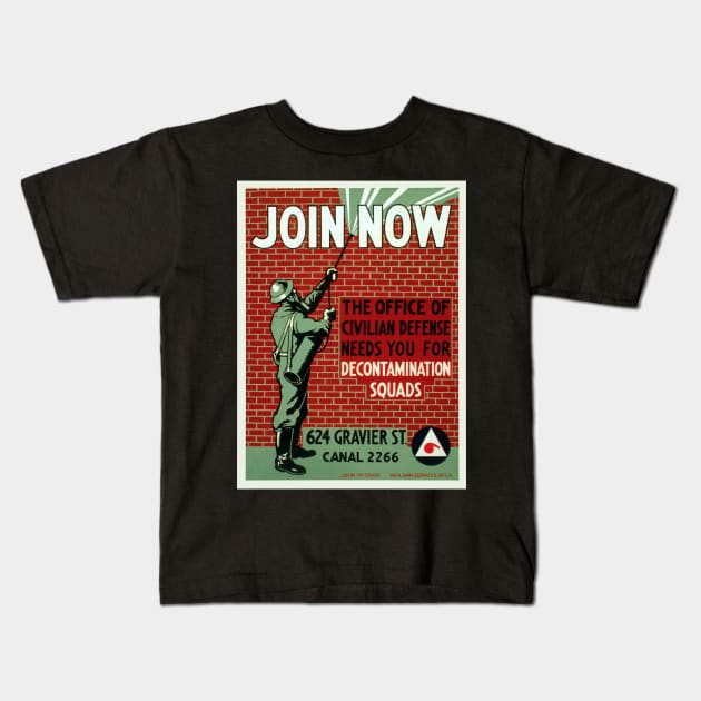 Restored and Enlarged WPA Office of Civilian Defense Decon Poster Kids T-Shirt by vintageposterco